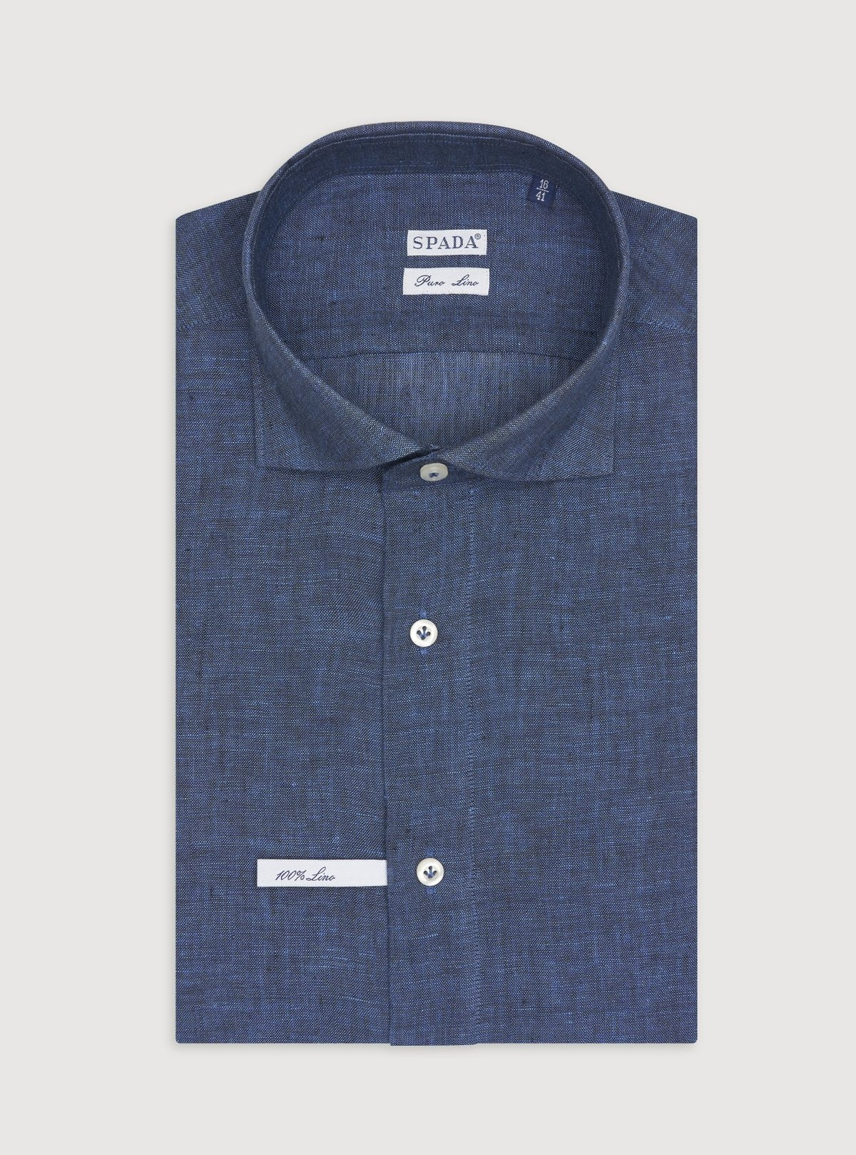 Camicia collo francese in lino tinta unita.-0