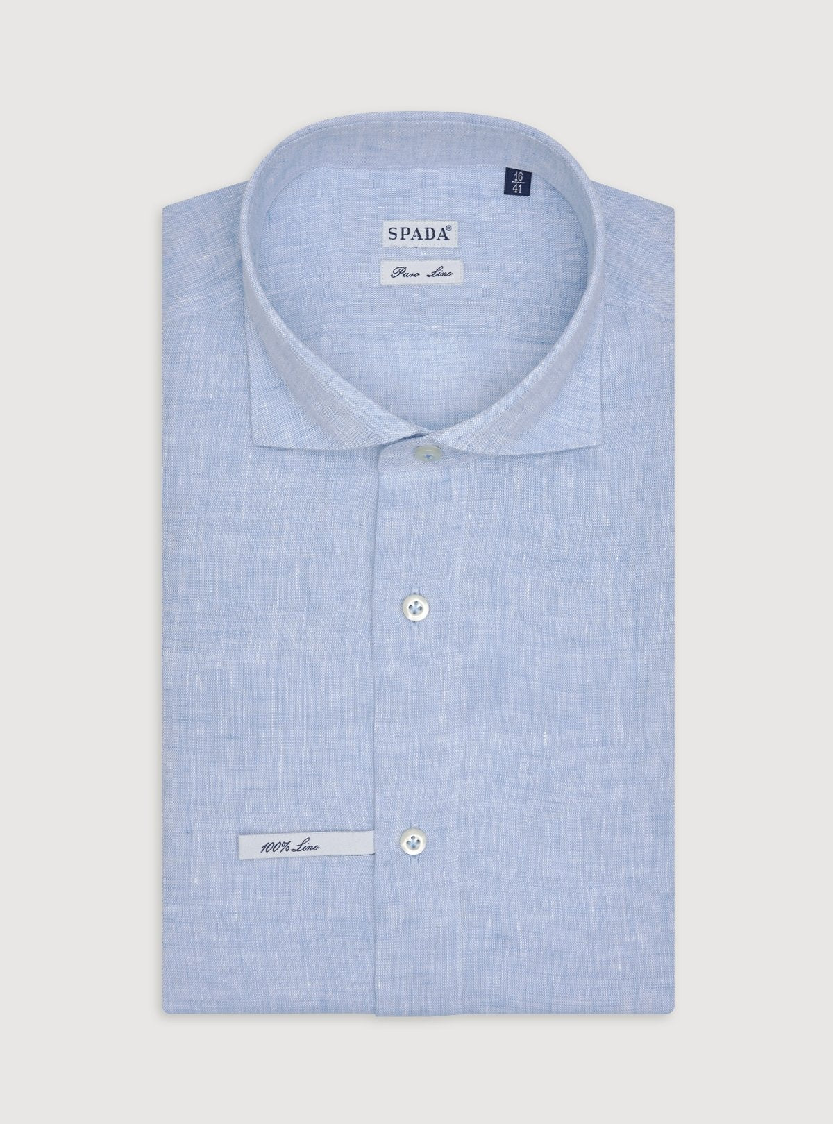 Camicia collo francese in lino tinta unita.-0