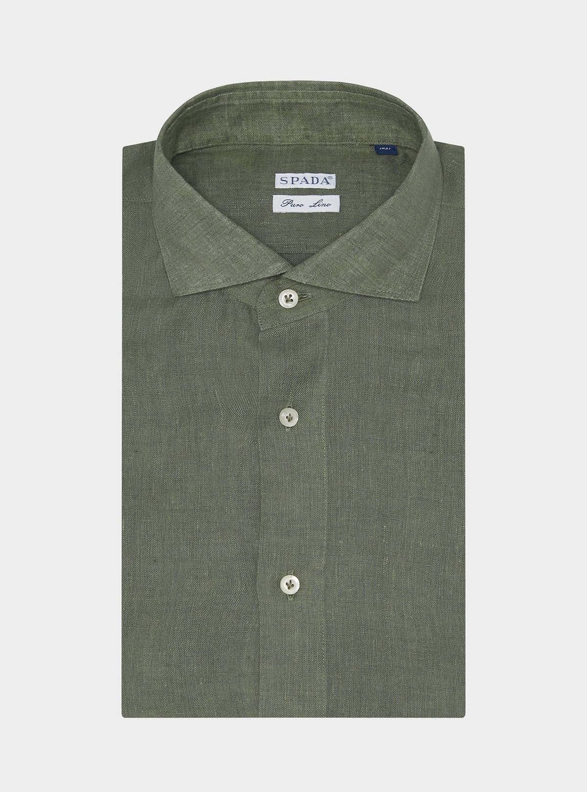 Camicia collo francese in lino tinta unita.-0