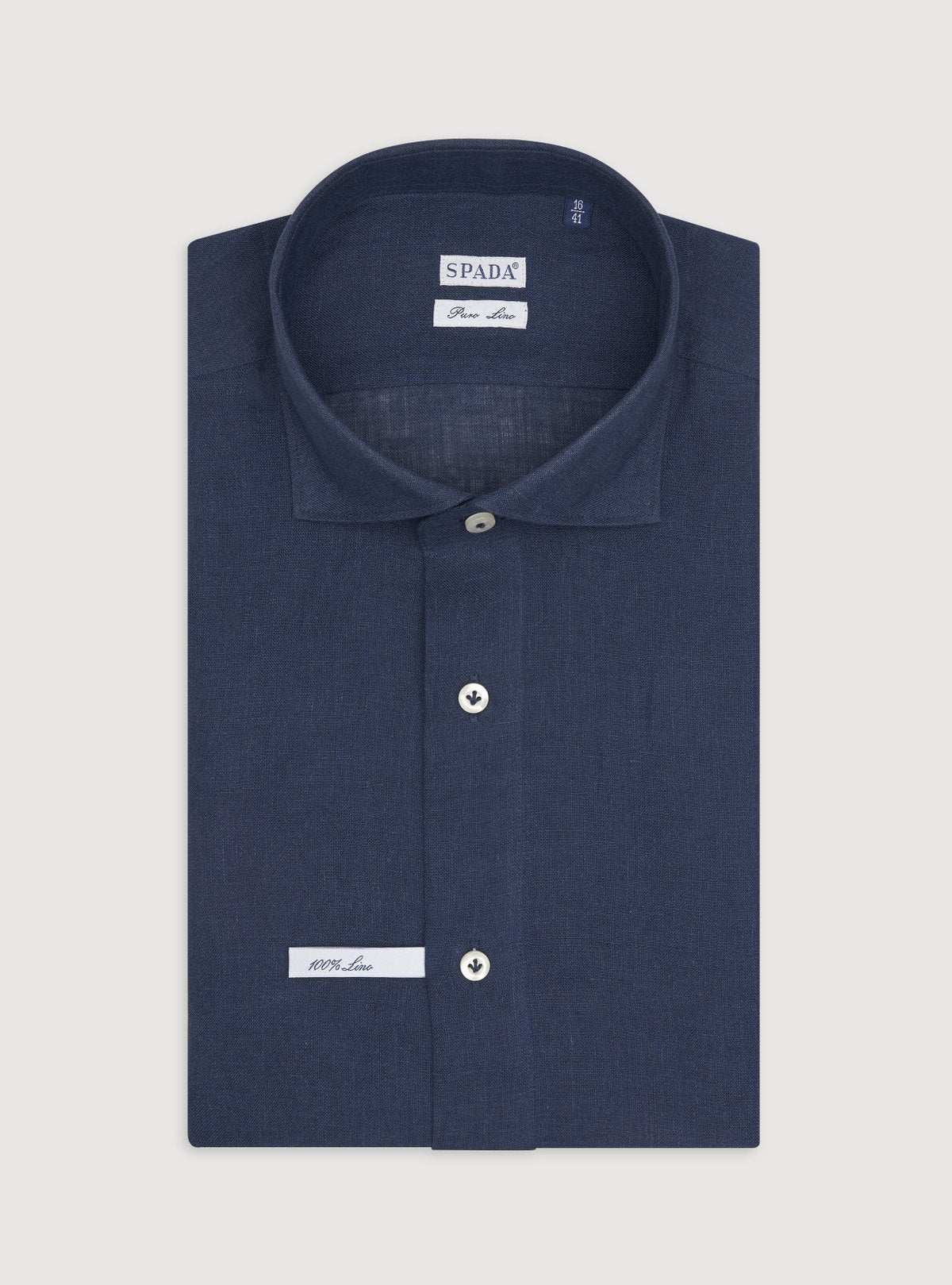Camicia collo francese in lino tinta unita.-0