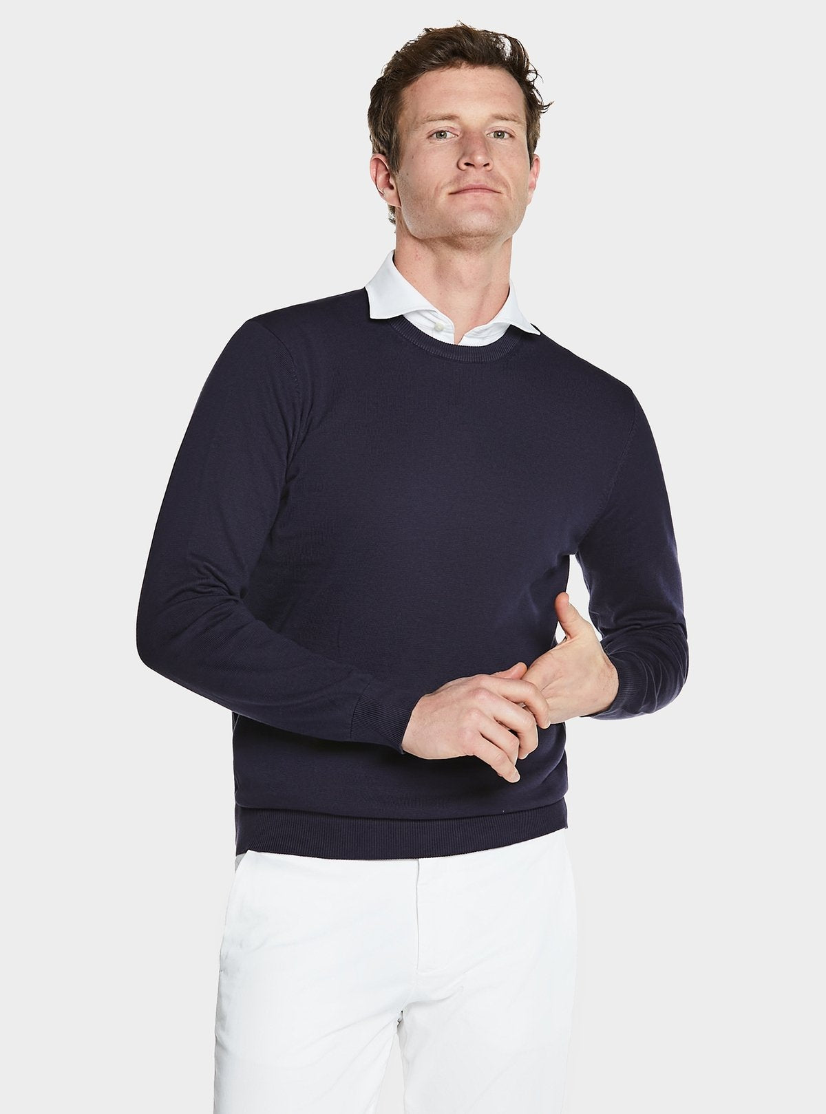 Cotone 100% Maglia Girocollo Coste Blu Commodo Regolare Confortevole-0