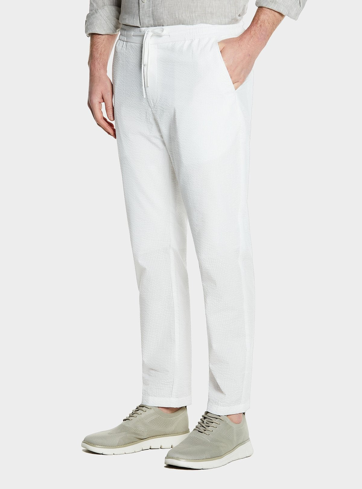 Pantalone con coulisse in misto cotone trama rigata