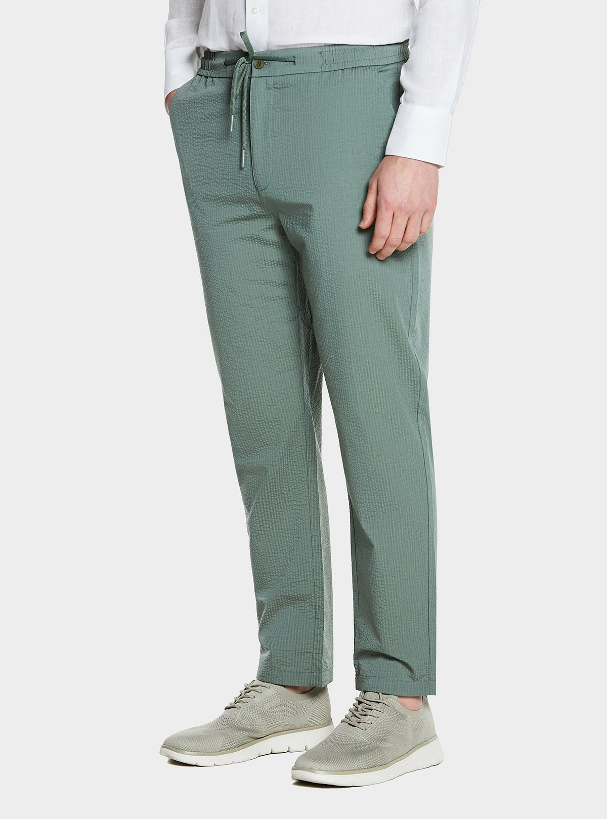 Pantalone con coulisse in misto cotone trama rigata