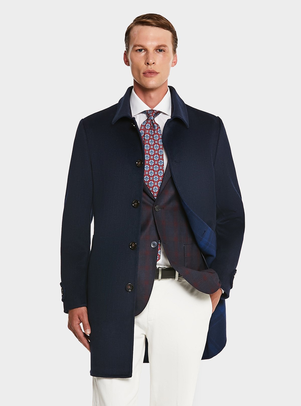 Cappotto Lana Spigato Spada 4 Bottoni Regular Fit Blu-0