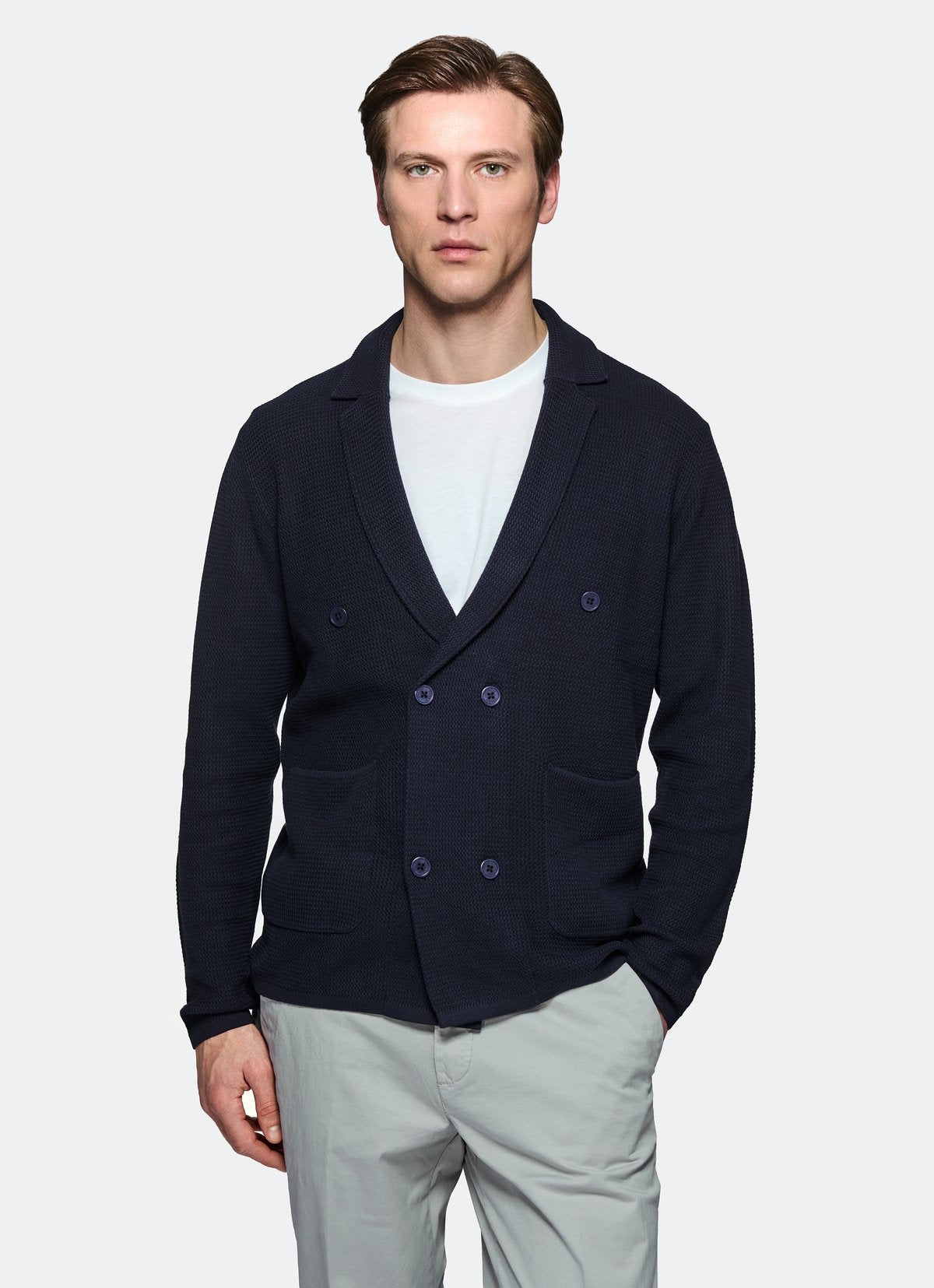 Maglia Uomo Doppiopetto 100% Cotone-Classica Blusa da Uomo.