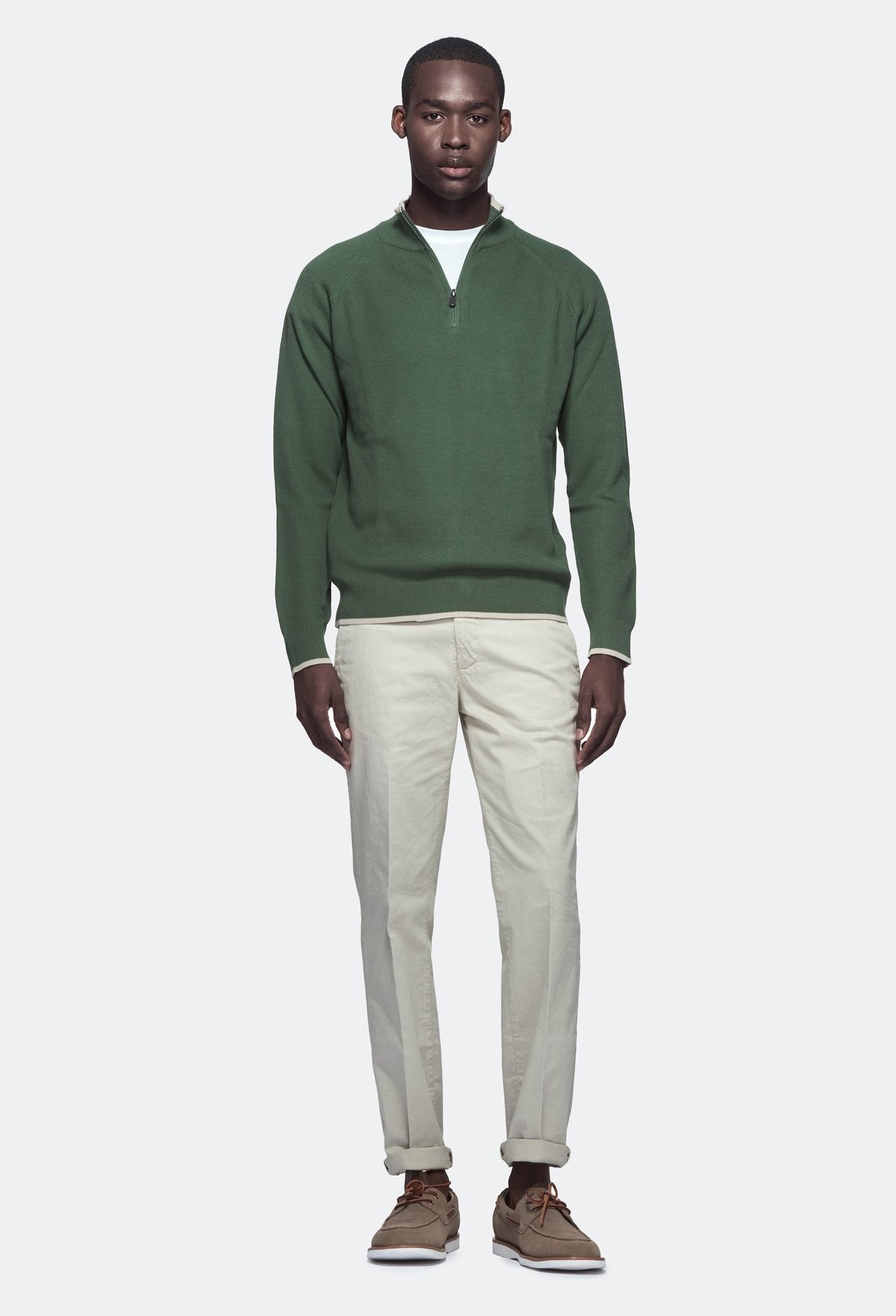 Casa Casual Cotone Puro Maglia Uomo con Mezza Zip Regular Fit-0