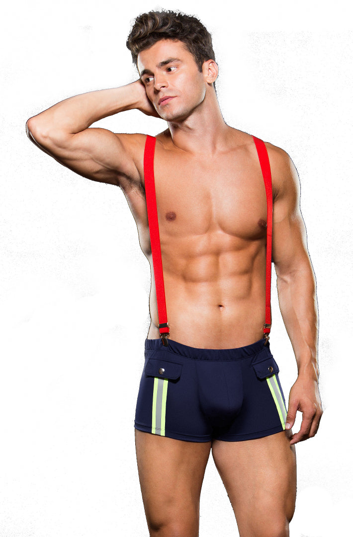 Mens Underwear Sexy Fireman Set Navy Blue Trunks Suspenders Envy 71002-1-0