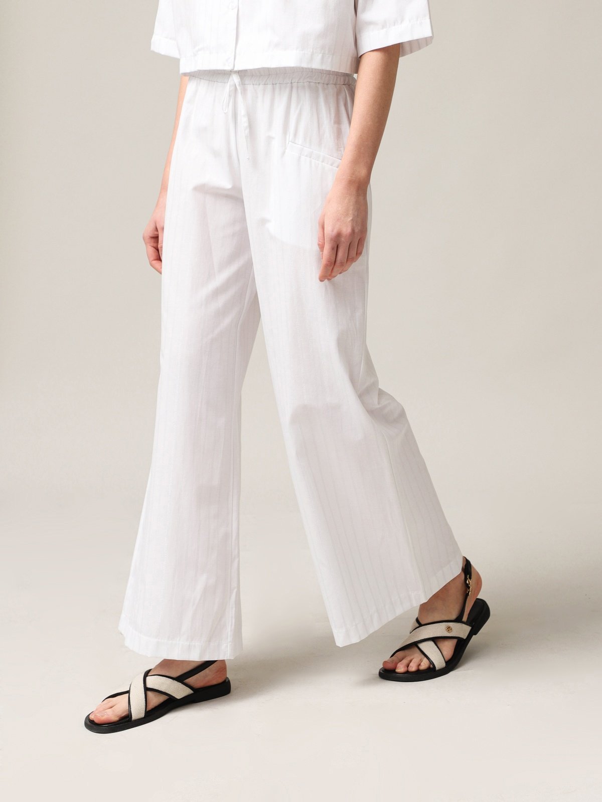 Women's Casual Trousers White Cotton Polyester Blend Italian Origin-0