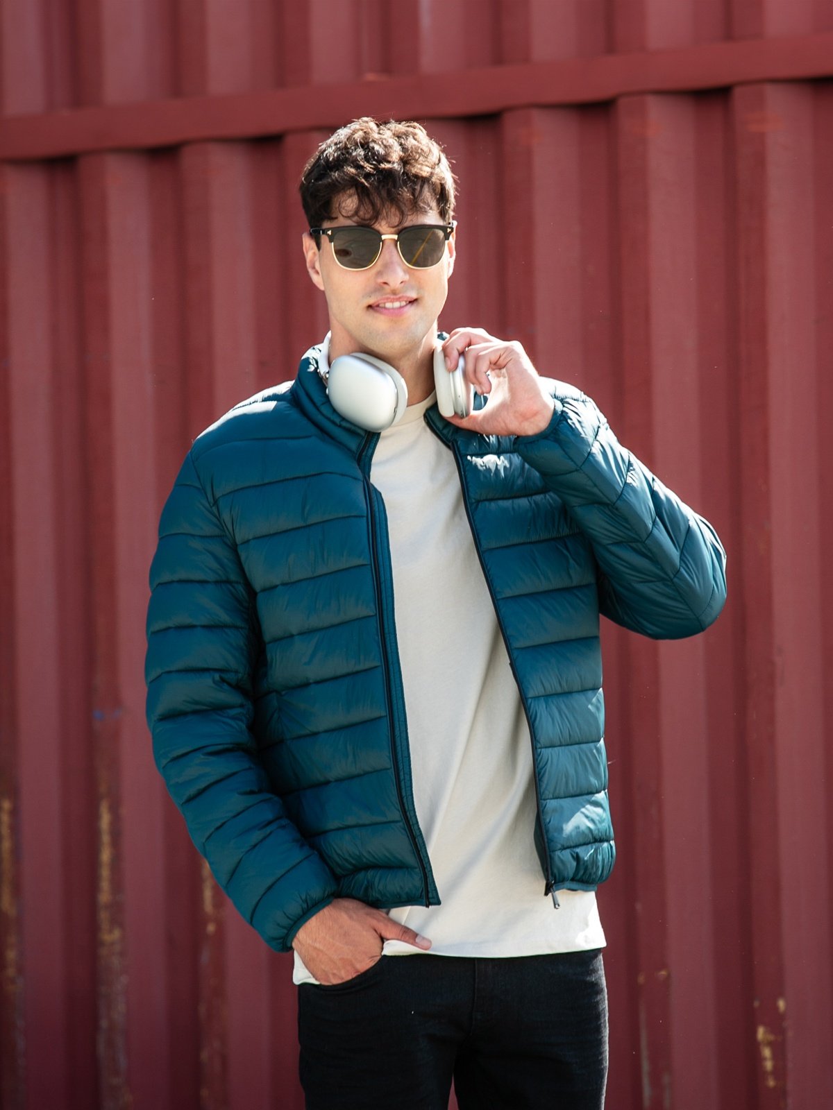 Slim Fit Men's Blue Autumn Spring Jacket - Water Resistant Nylon Polyester Blend