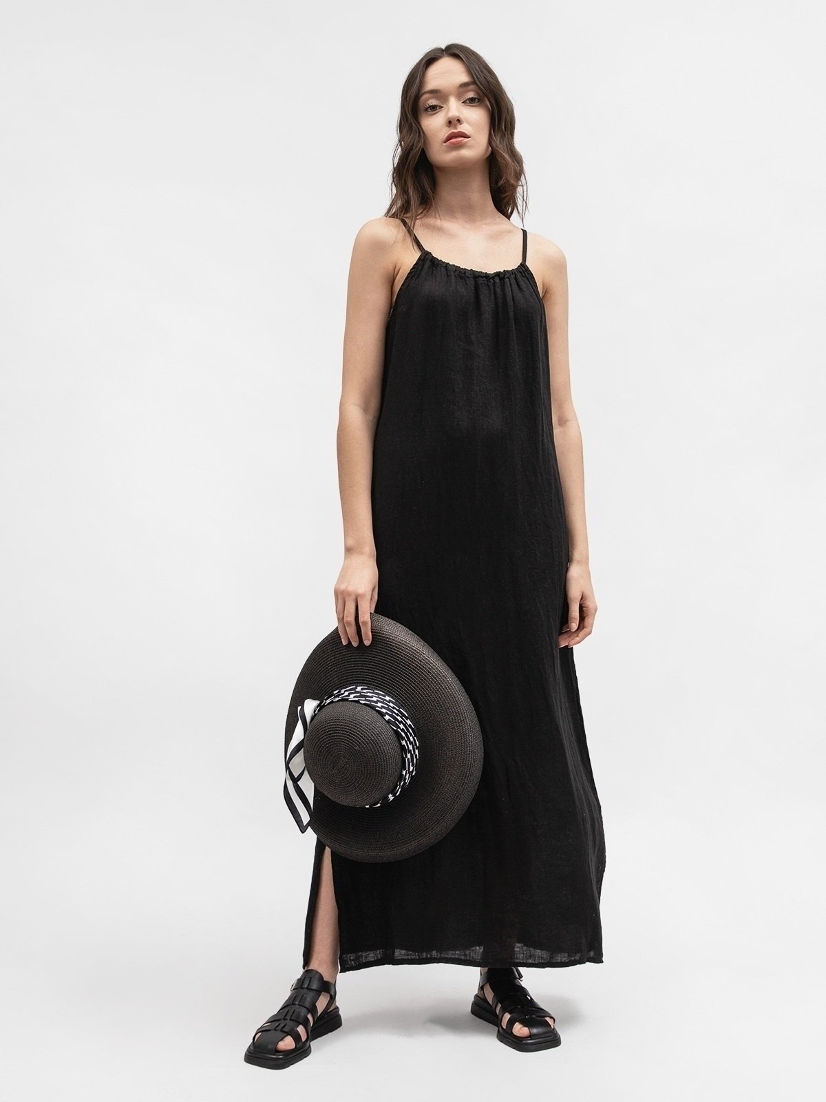 Women's Black Linen Dress - 100% Italian Made Fashion Capsule-0