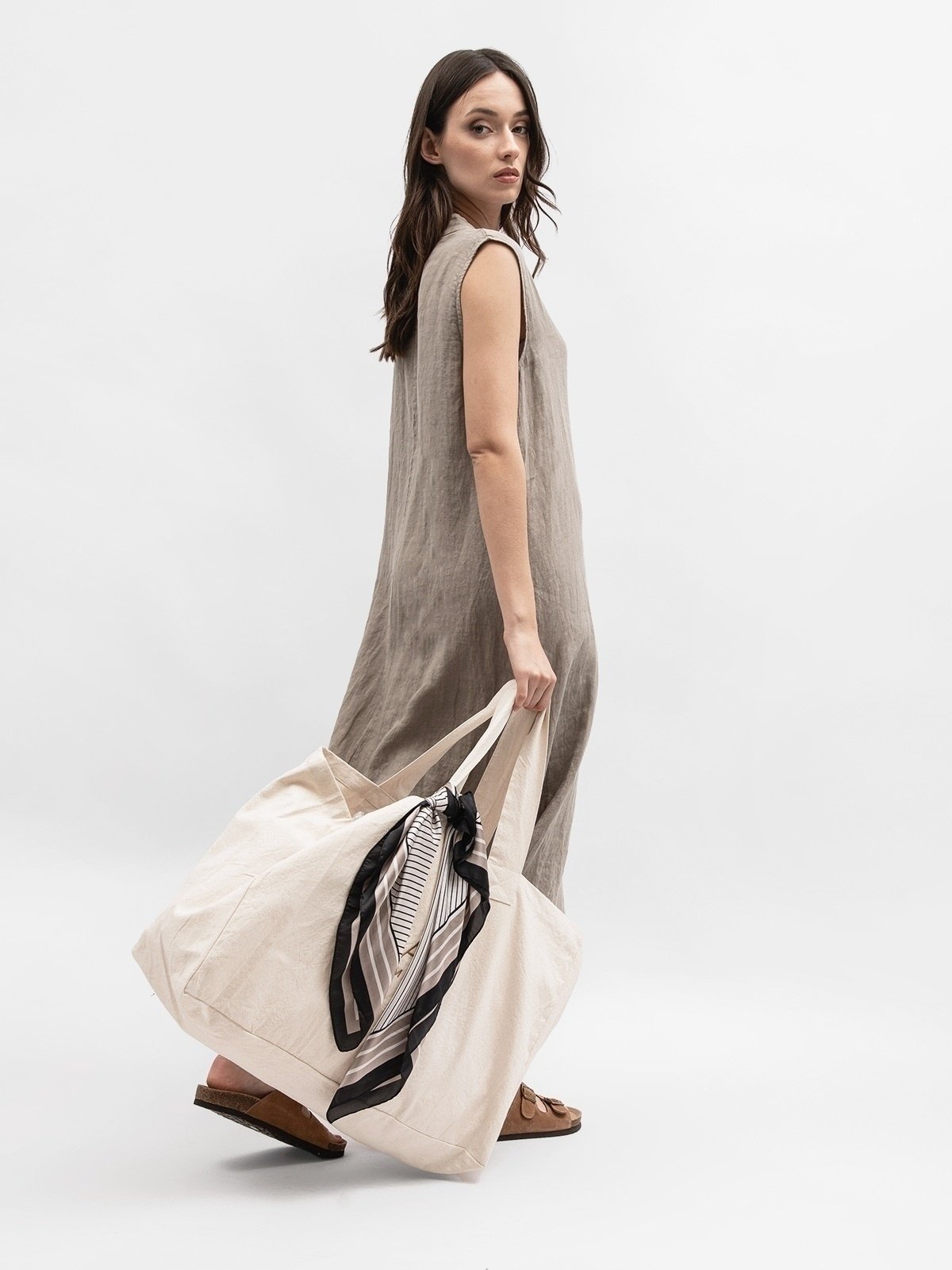 Women's 100% Linen Dress Gray Capsule Collection Made in Italy-0