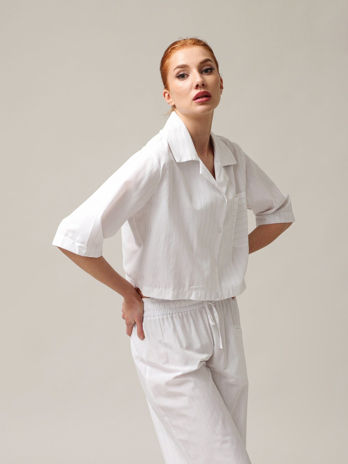 Women's Casual Short Shirt - 53% Cotton Italian Design By Marškiniai