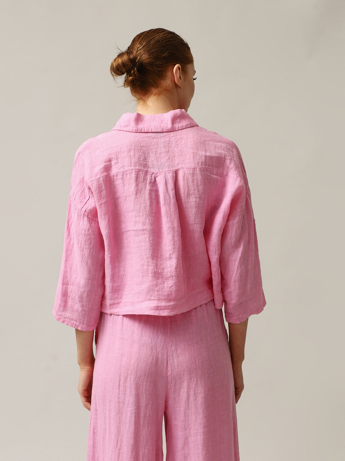 Womens 100% Linen Shirt Pink Marškiniai Capsule Collection Italian Luxury-0