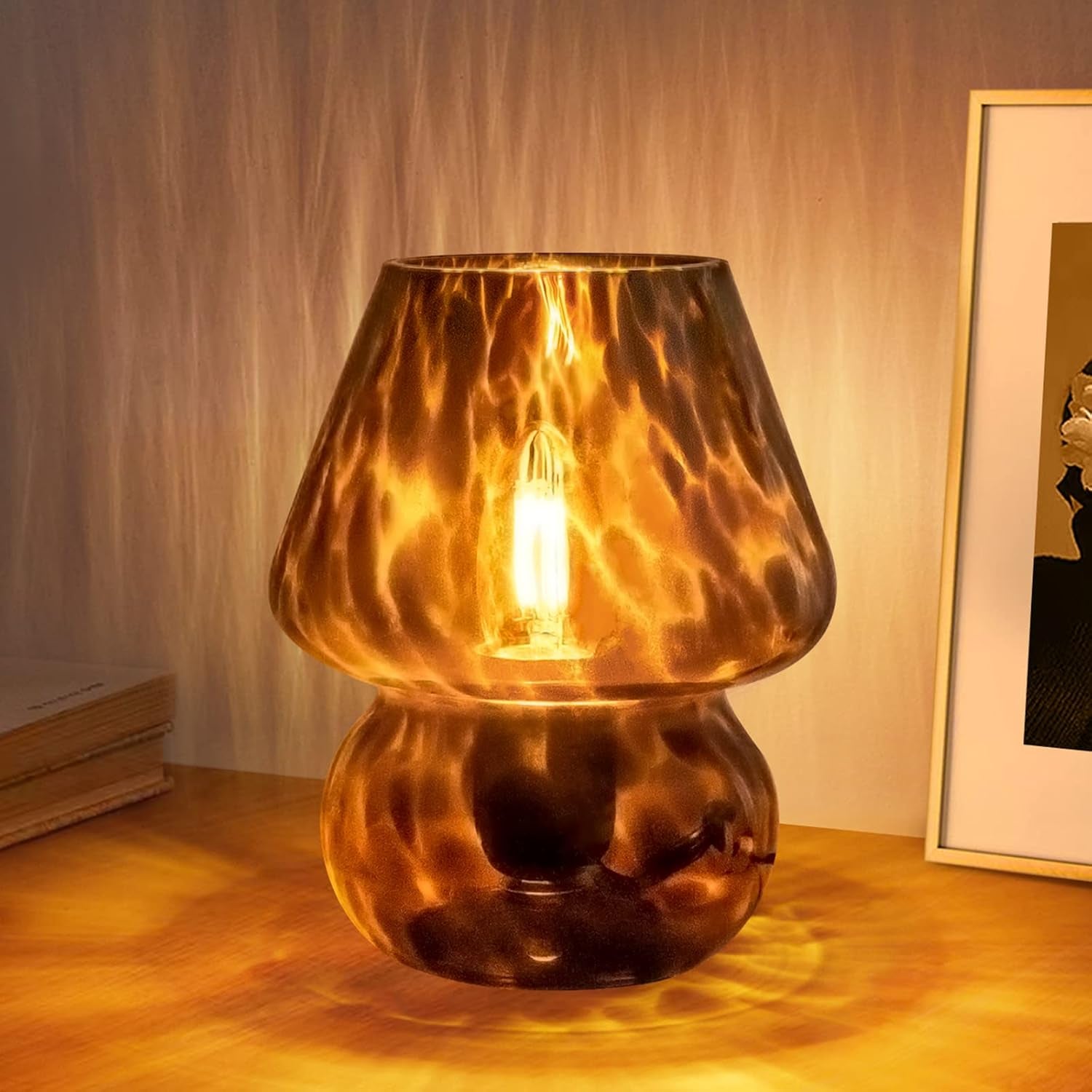Small Black Murano Mushroom Lamp Stepless Dimmable-0
