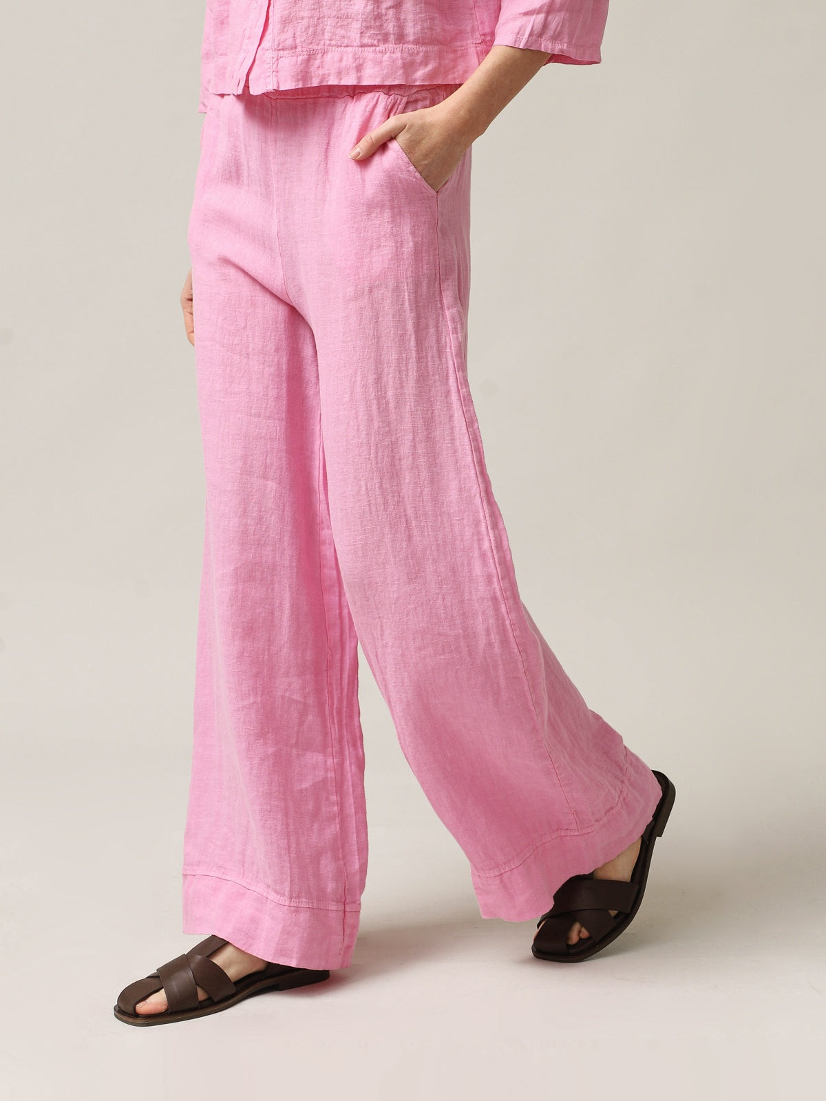 Women's 100% Linen Capsule Collection Trousers Pink Italian Design-0