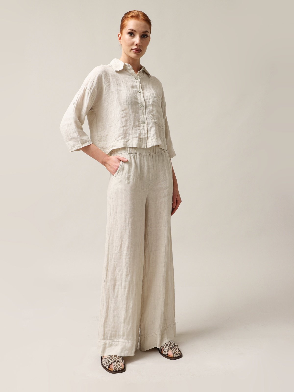 Women's Linen Beige Trousers Capsule Collection 100% Italian Linen Clothing