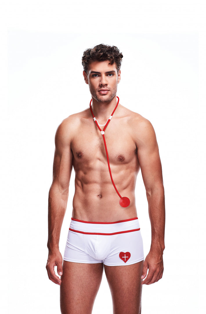 Sexy Doctor Love Costume for Women in Red White 2 Piece Medical Scrubs Set M/L L/XL Envy-0