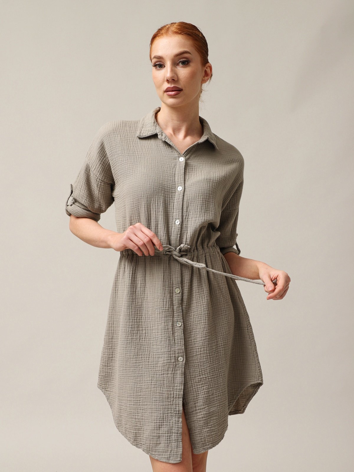 Brownish 100% Cotton Muslin Dress Made in Italy-0