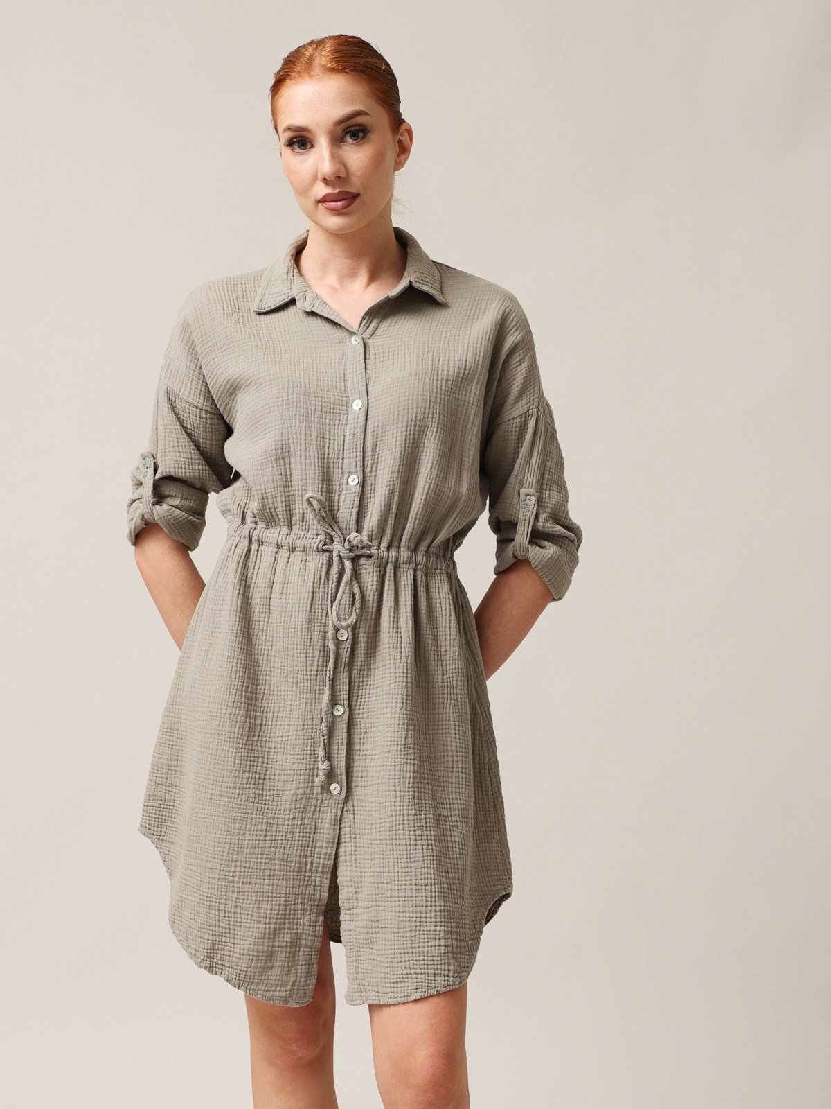 Brownish 100% Cotton Muslin Dress Made in Italy-0