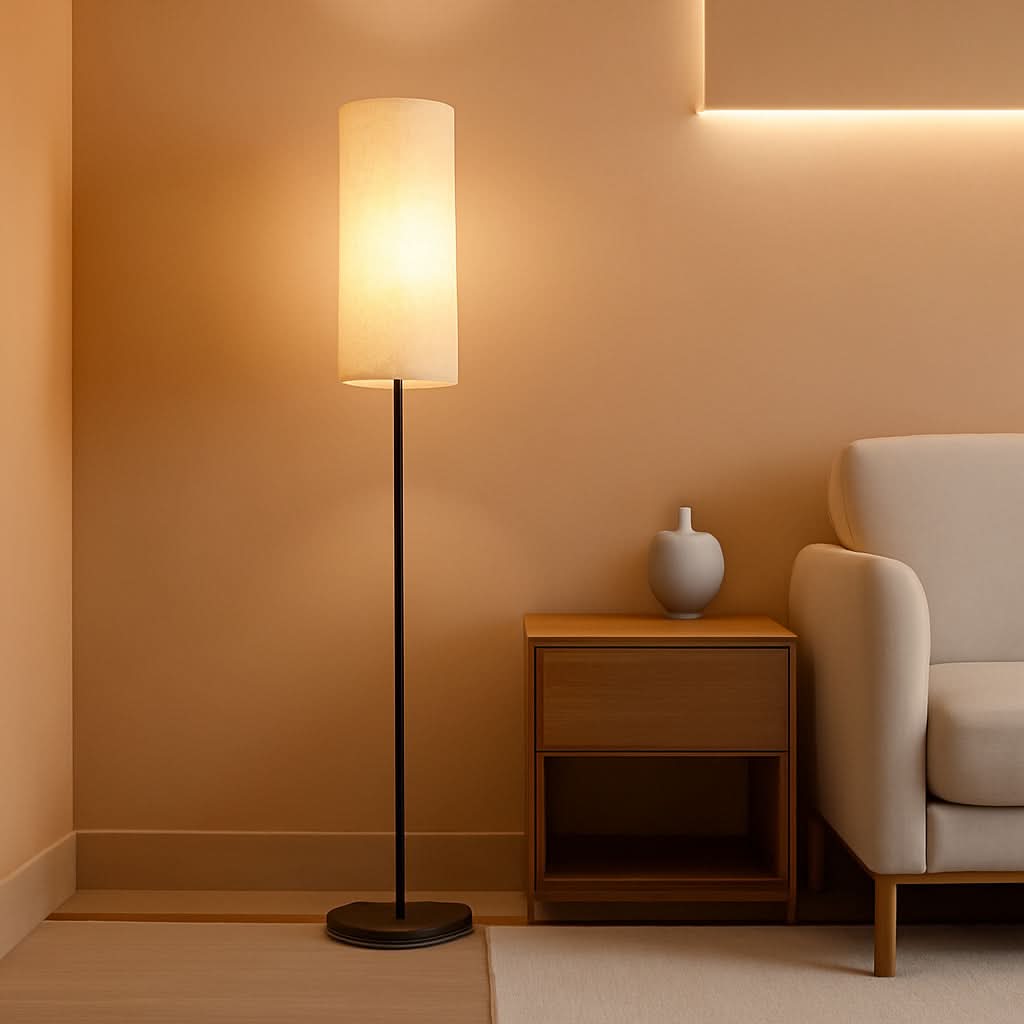 Programmable RGB Floorstanding Lamp With Beige Shade-0