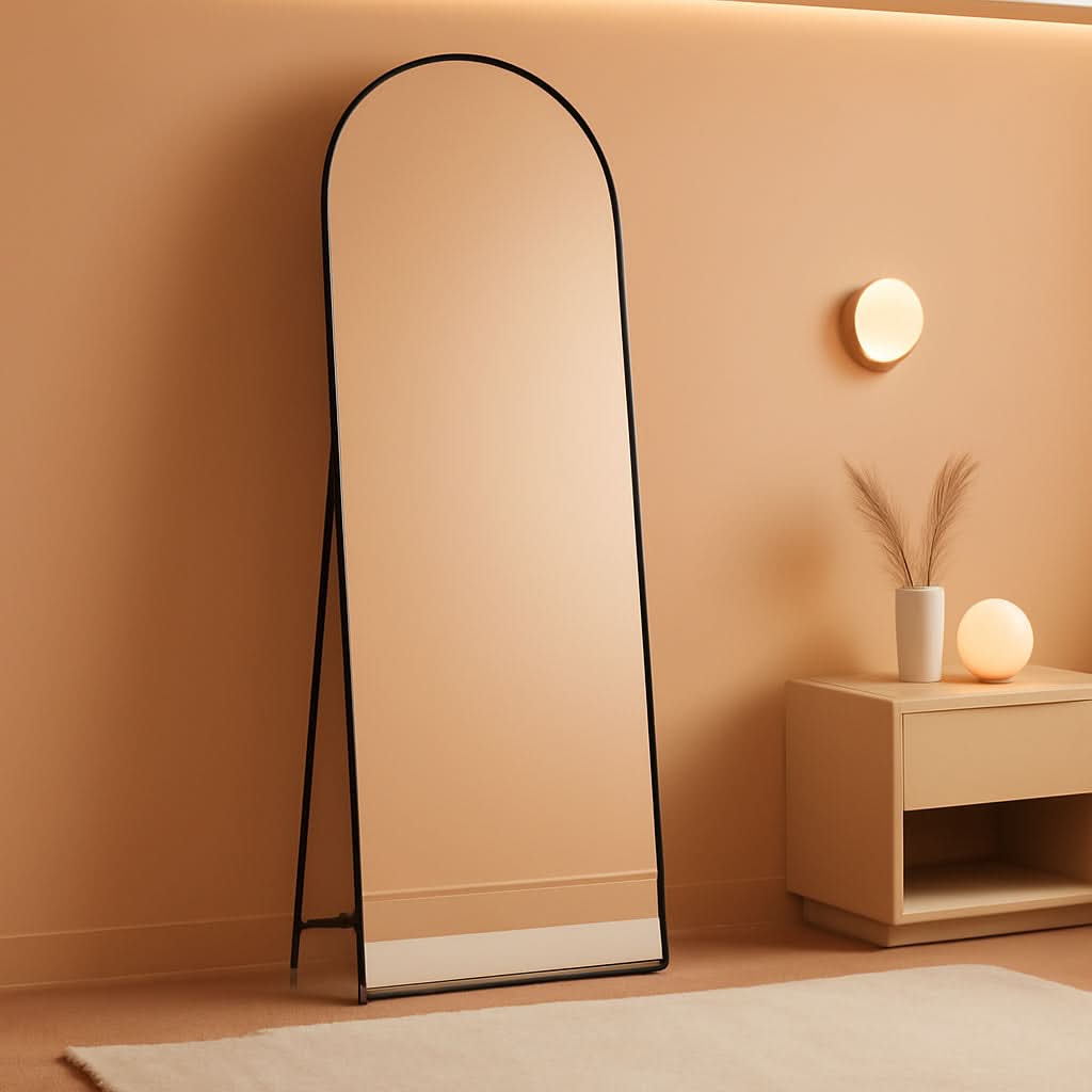 Arched Full Length Mirror 59Inch Black Safety Glass-0