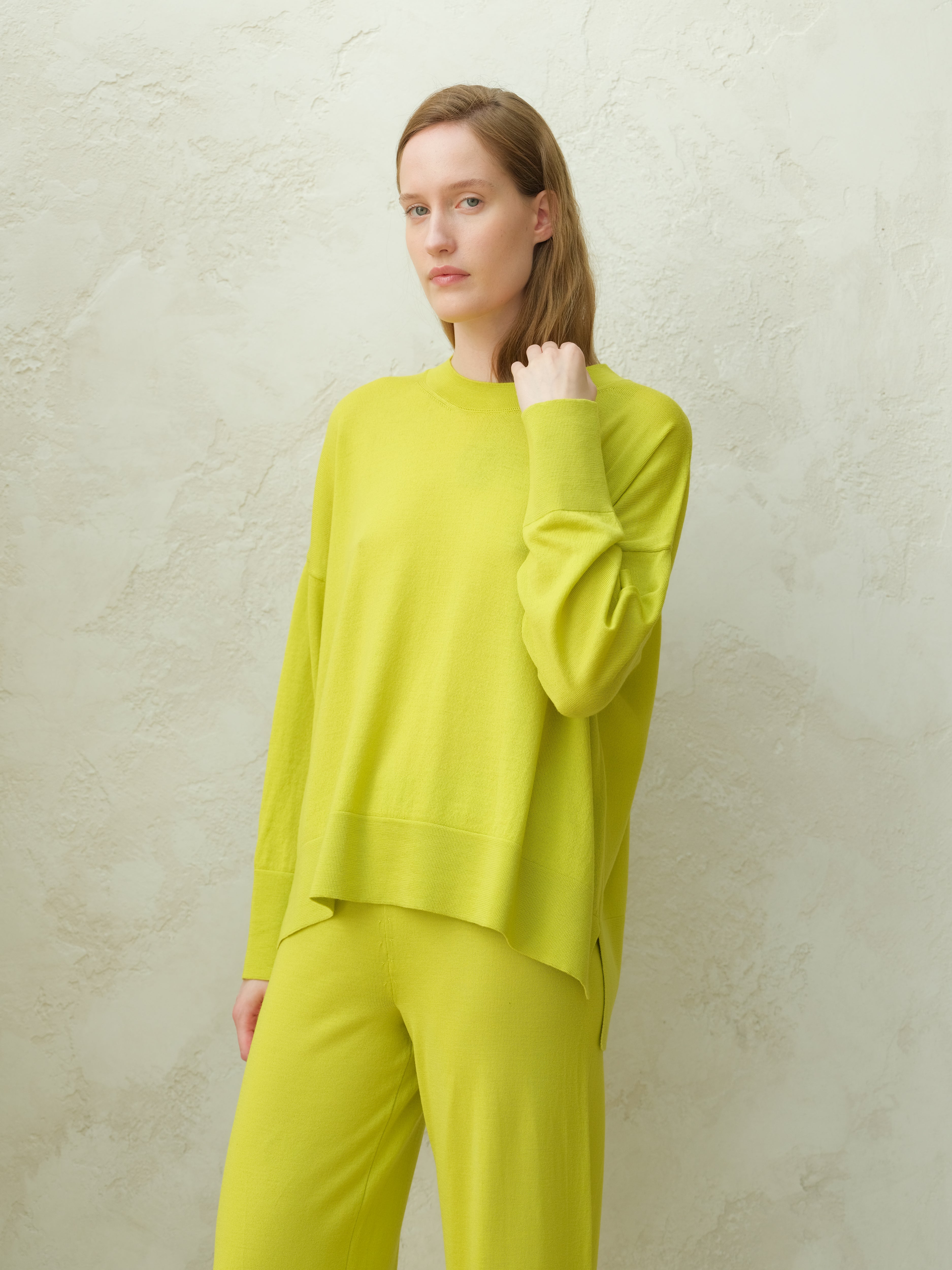 Extra Fine Merino Wool Crewneck Sweater Cashwool 100% Oversized Knitwear
