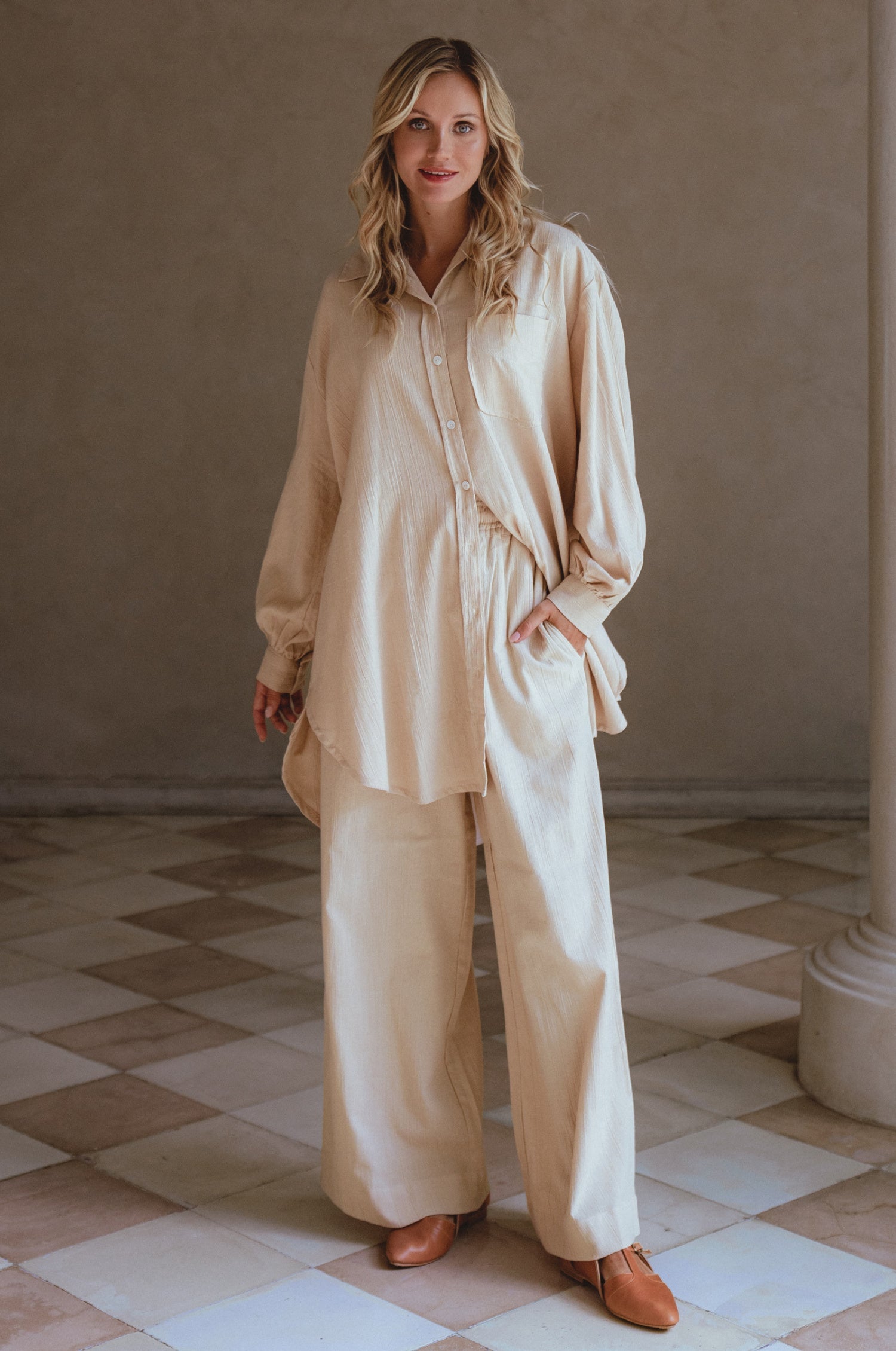 Calin Wide Leg Linen Pants on Sale - High Quality Breathable Crinkle Linen-0