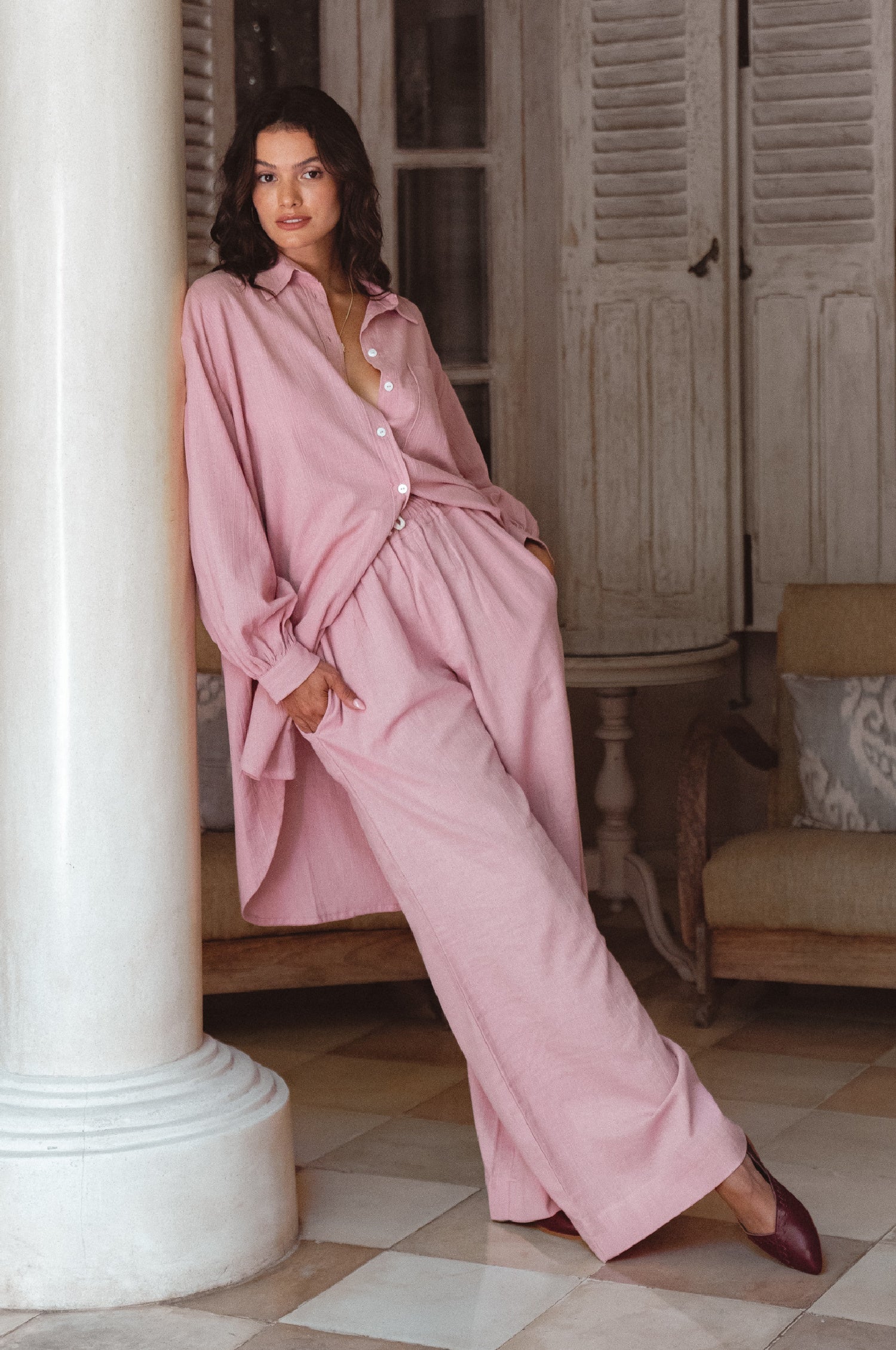 Calin Wide Leg Linen Pants SALE 100% Breathing Crinkle Fabric-0