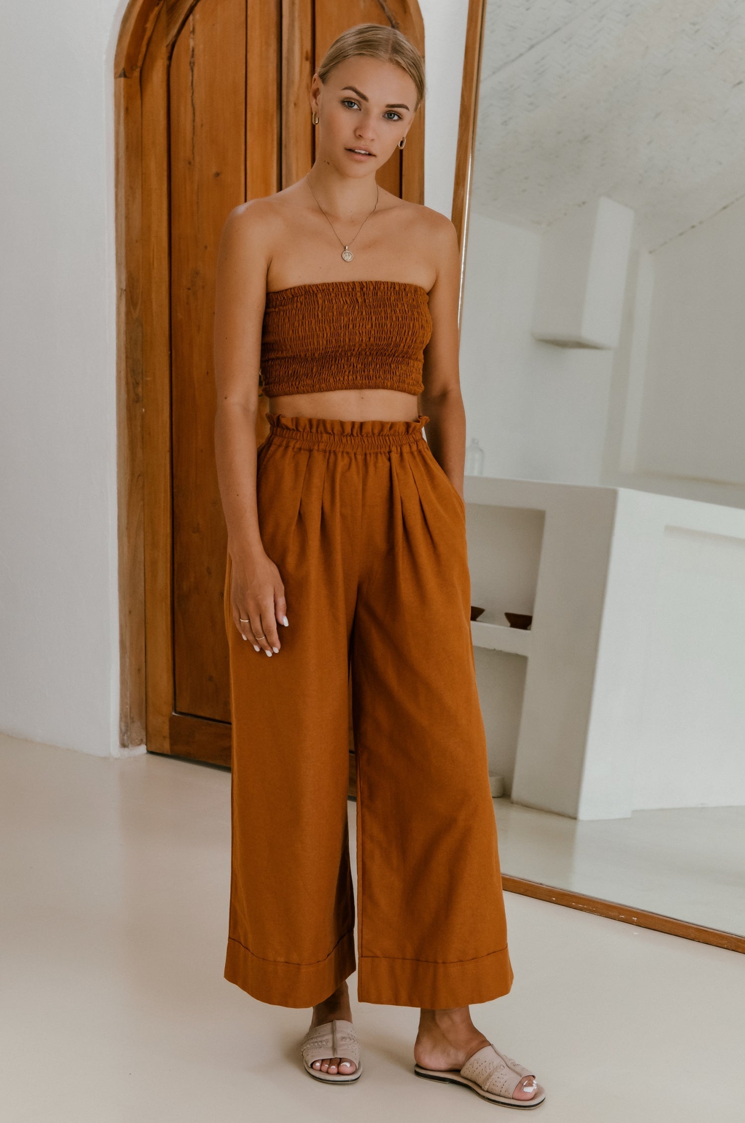 100% Linen Wide Leg Delhi Trousers for Women-0