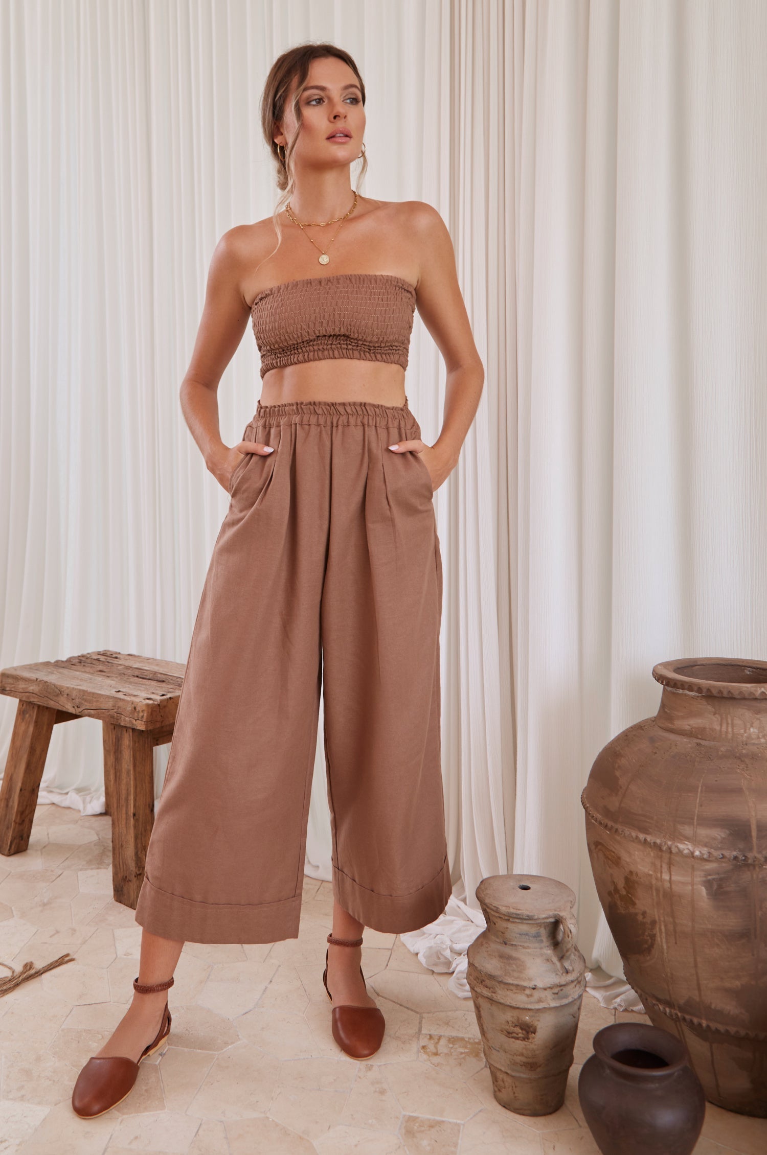 100% Linen Wide Leg Delhi Trousers-0