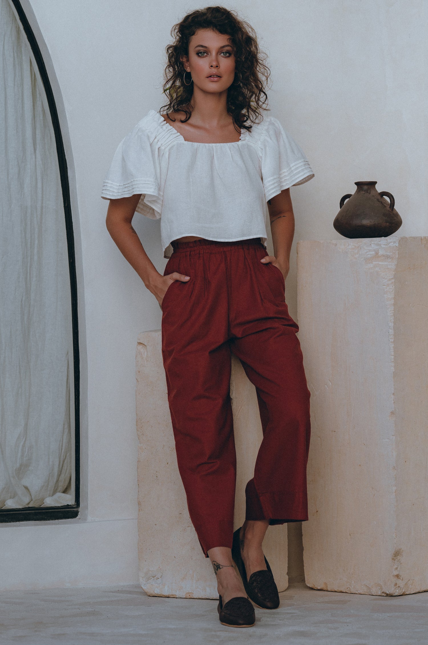 100% Linen Wide Leg Delhi Trousers-0