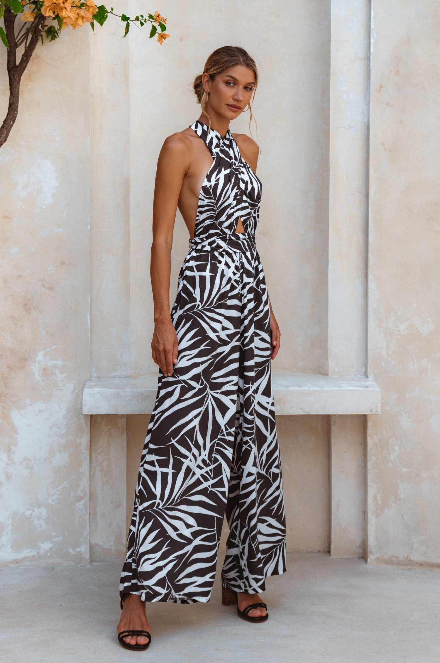 Gaia Infinity Black Rayon Elastic Waist Convertible Jumpsuit-0