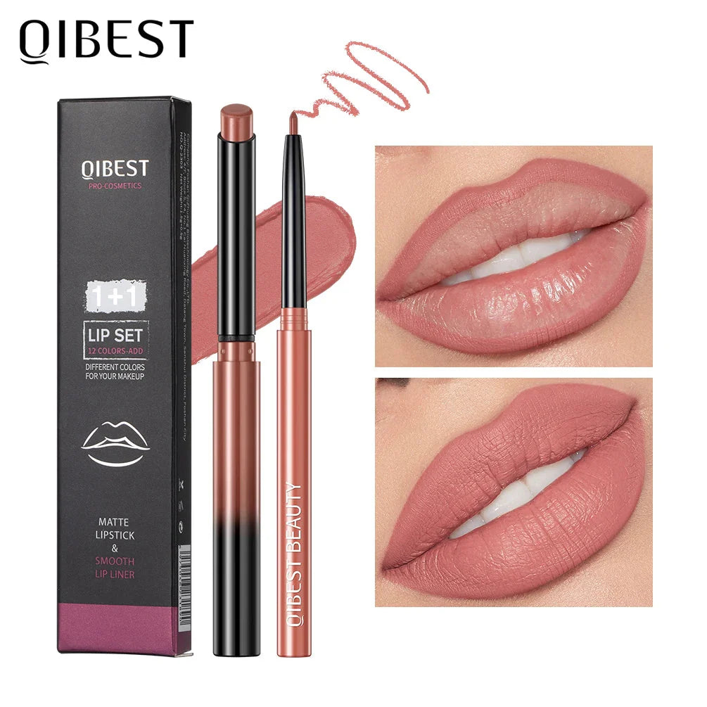  Lipstick Lipliner Pen Set Matte Nude Lip Liner Pencil Waterproof Long Lasting Lipstick Pen-0