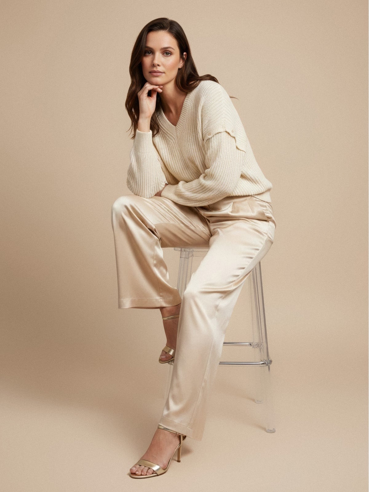 Alpaca Wool Women's Sweater Cream Acrylic Blend Italian-Made-0