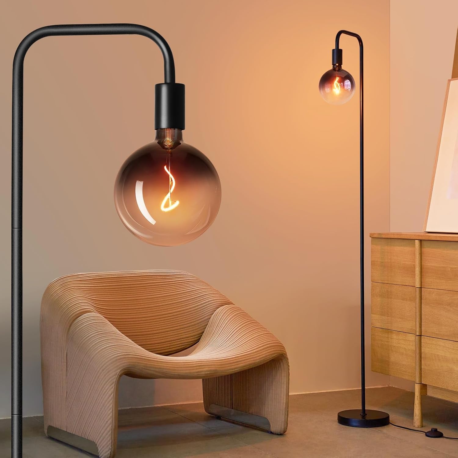 Industrial Black Glass Globe Floor Lamp Six Inch Globe-0