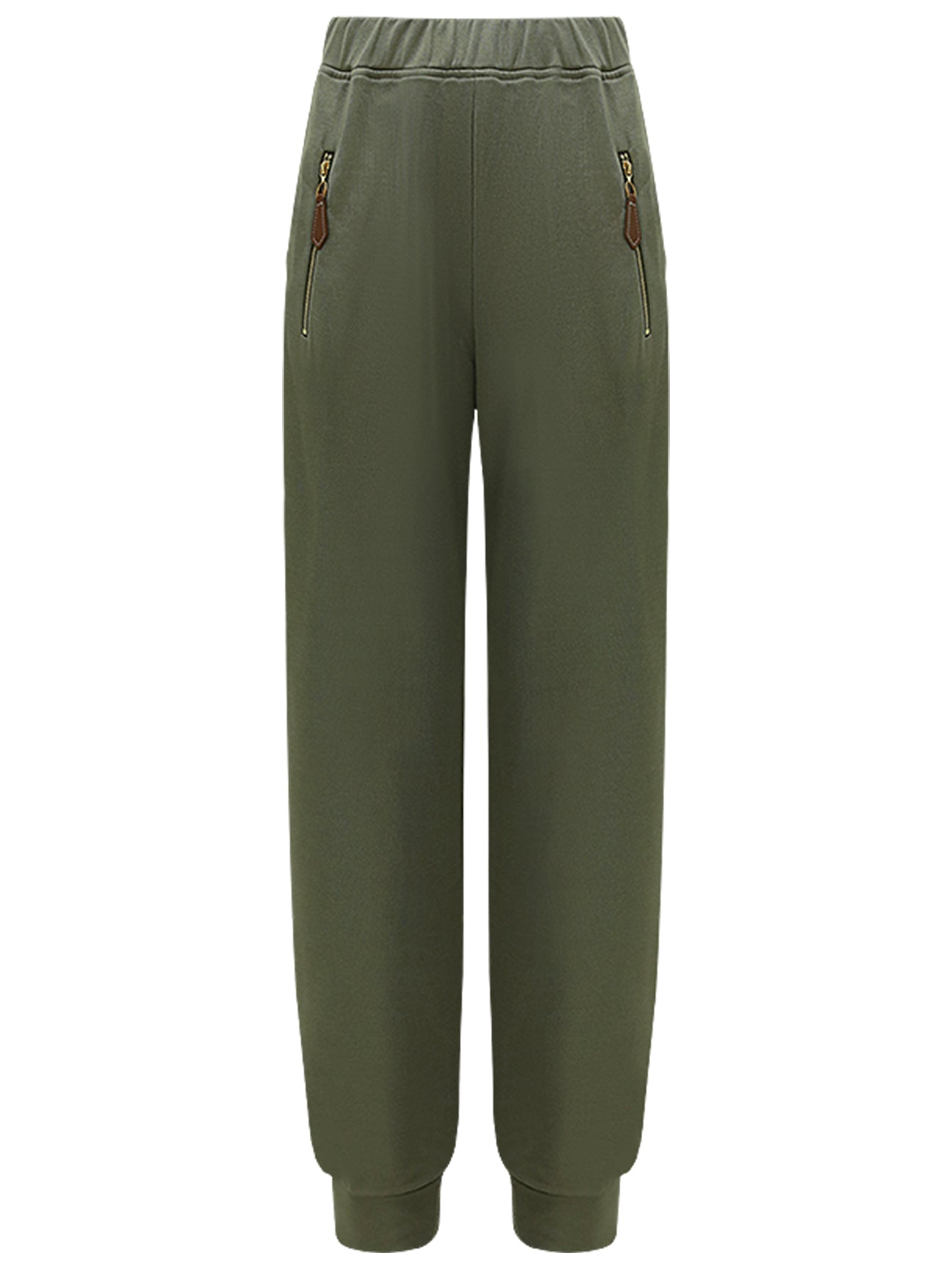 Athletic Green Sweater Pants with Zip Pocket Details - Soft and Comfortable-0