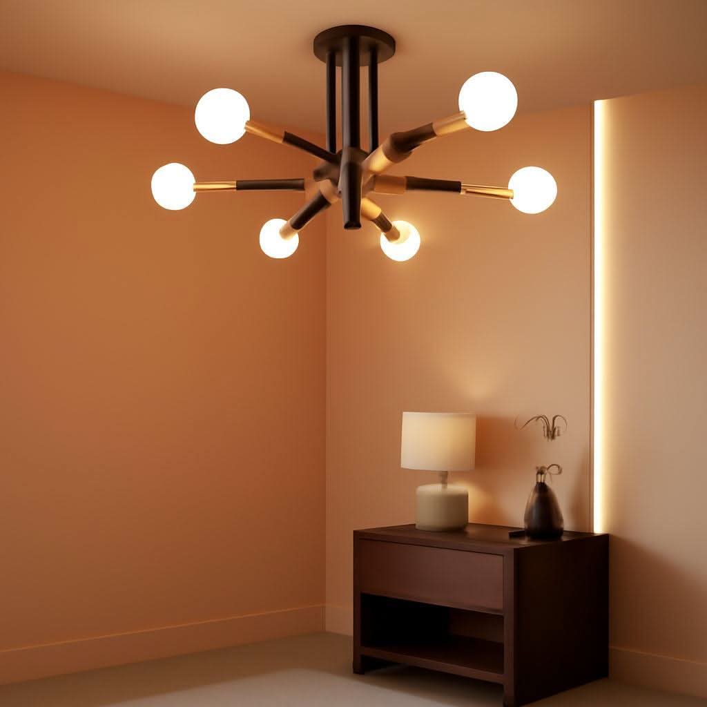 Modern Sputnik Chandelier Ceiling Light 6 Lights Black-0