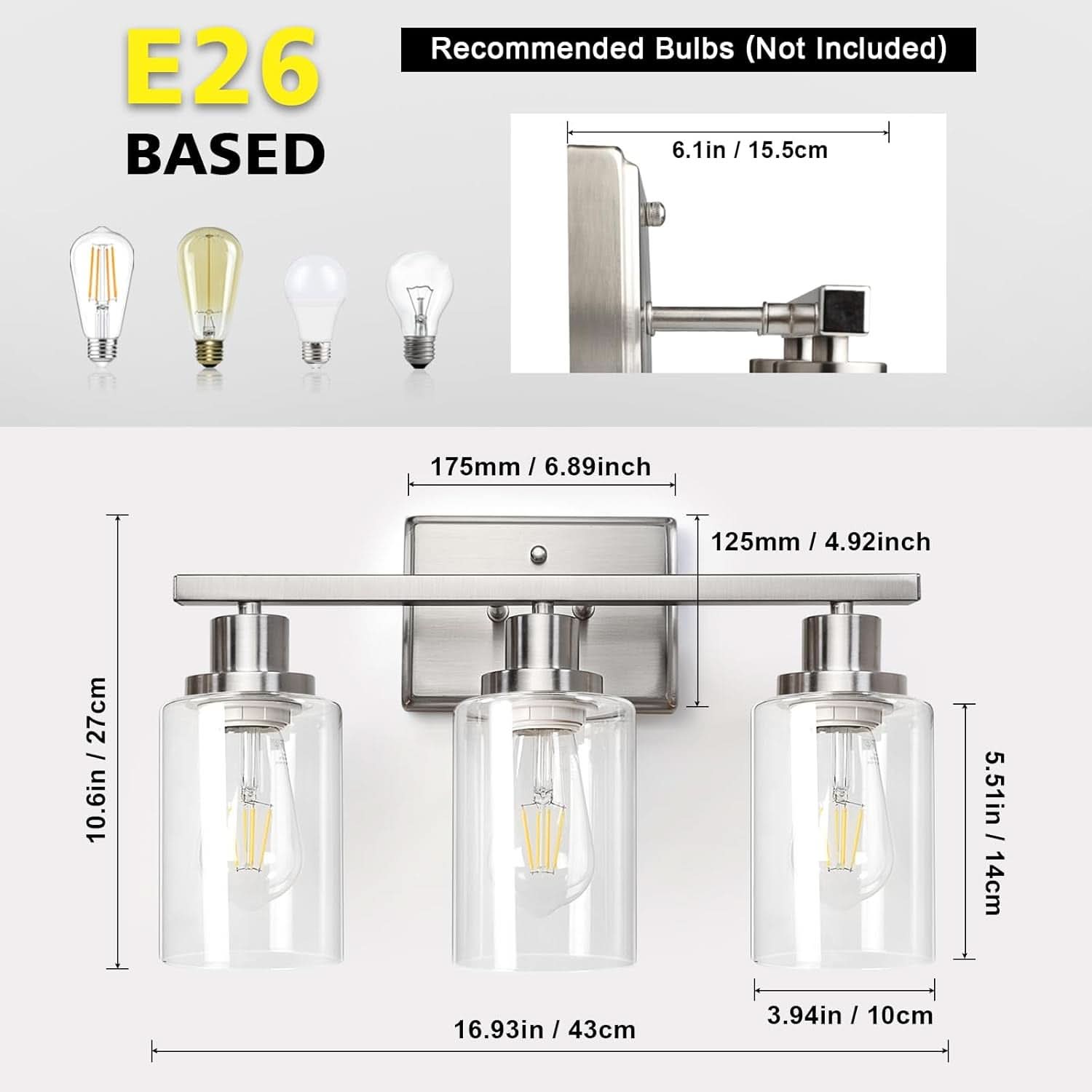 3 Light Brushed Nickel Vanity Light Fixture For Bathroom-0