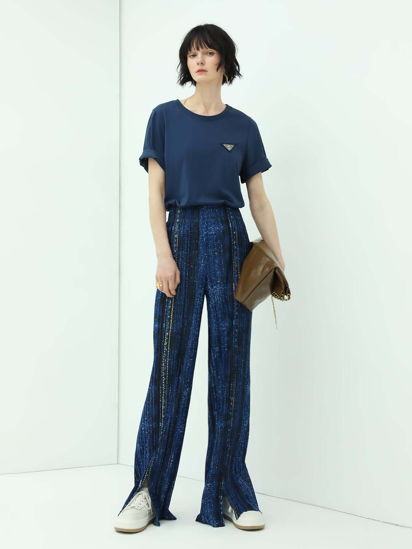 Blue High Waist Loose Fit Breathable Pants Women Clothing-0