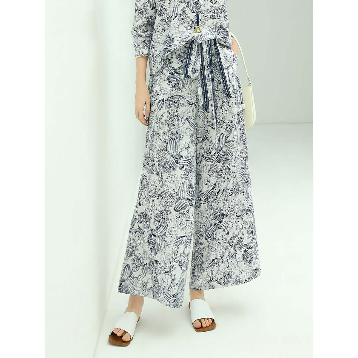 Breezy Tie Waist Wide Leg Floral Maxi Style Vacation Pants for Women-0
