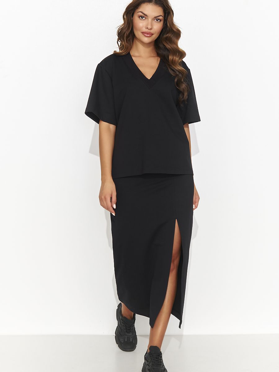 Gold Plate Women's Set - Knee Length Pencil Skirt & Loose Blouse 3 Colors