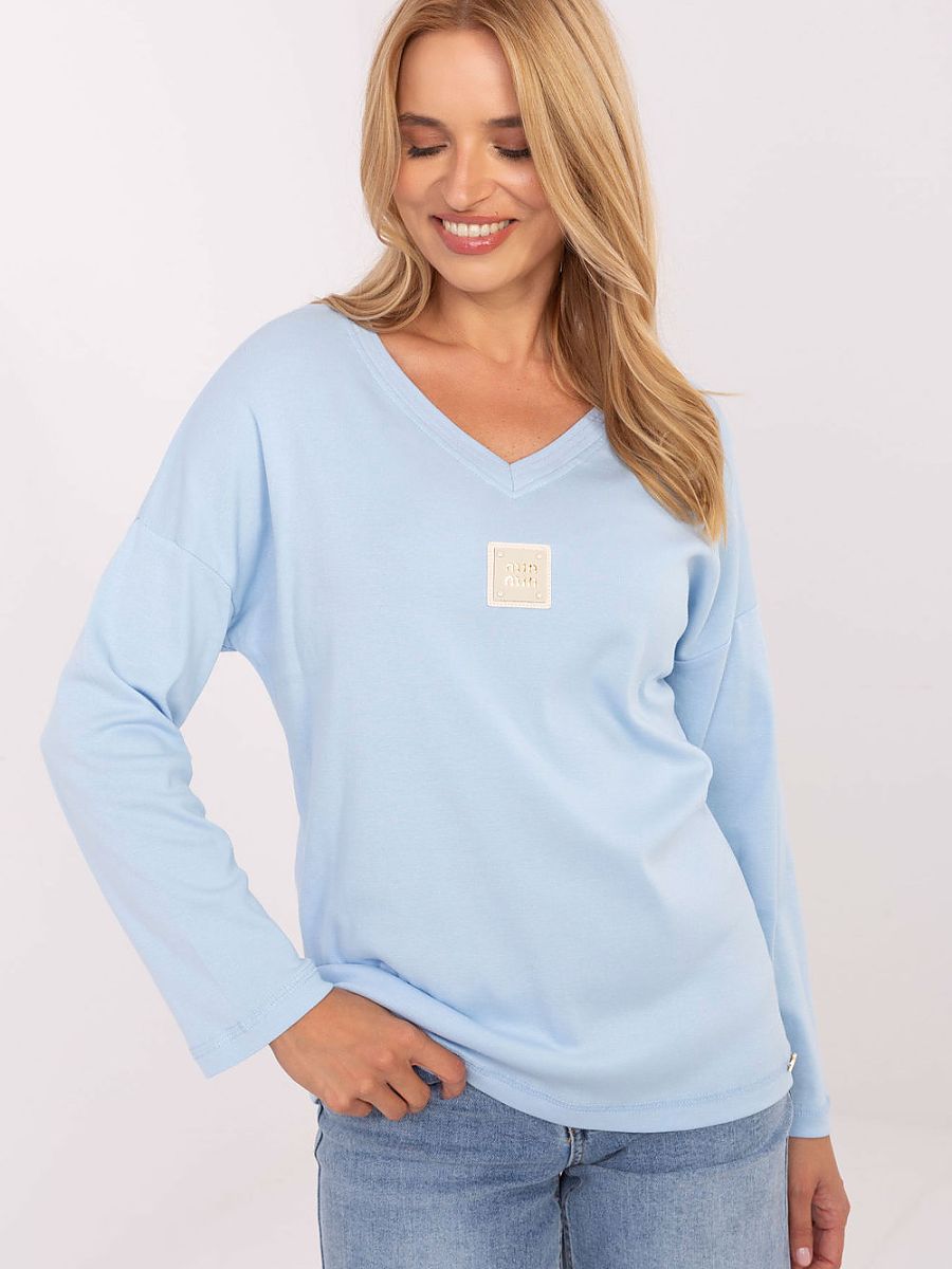 One-Size-Fits-All Women's Cotton Blend Soft Blue Tunic Blouse-0