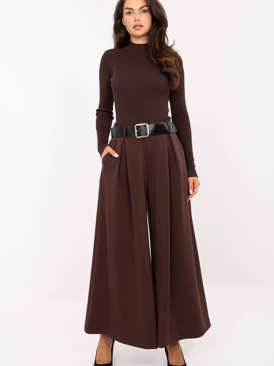 Women Palazzo Trousers Italy Moda Elegant Fit Wide Legs Comfortable-0