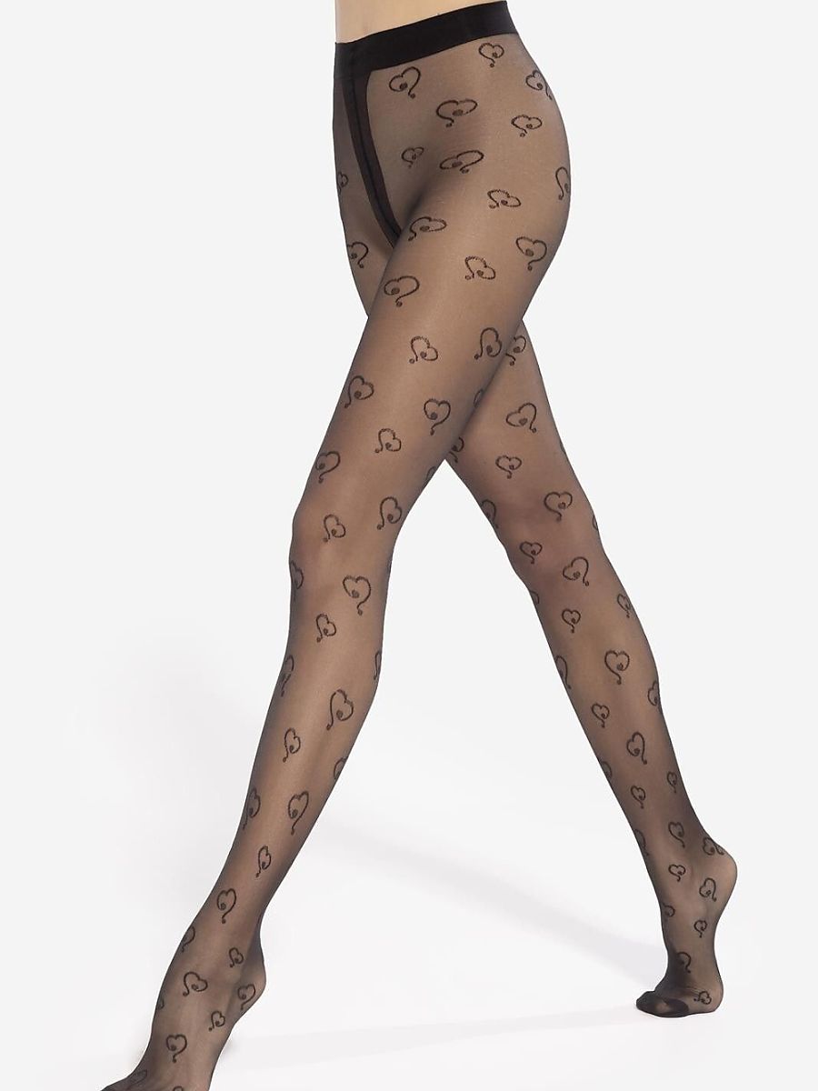 Gatta Heart Pattern Tights Model 220115 Black Size 2-S to 5-XL-0
