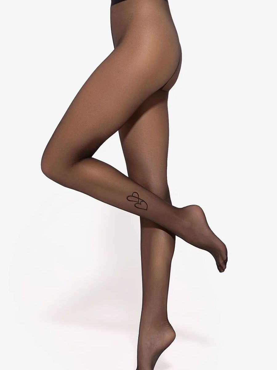 Heart Patterned High Quality Black Tights for Women with Non-Compressive Waistband-0