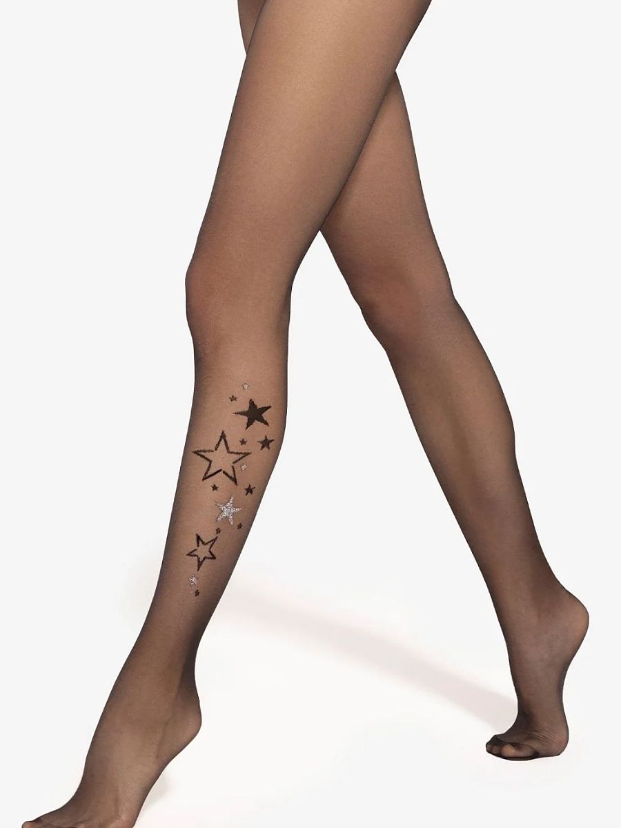 Black Padded Tights 20 DEN Metallic Shiny Fabric for Women-0