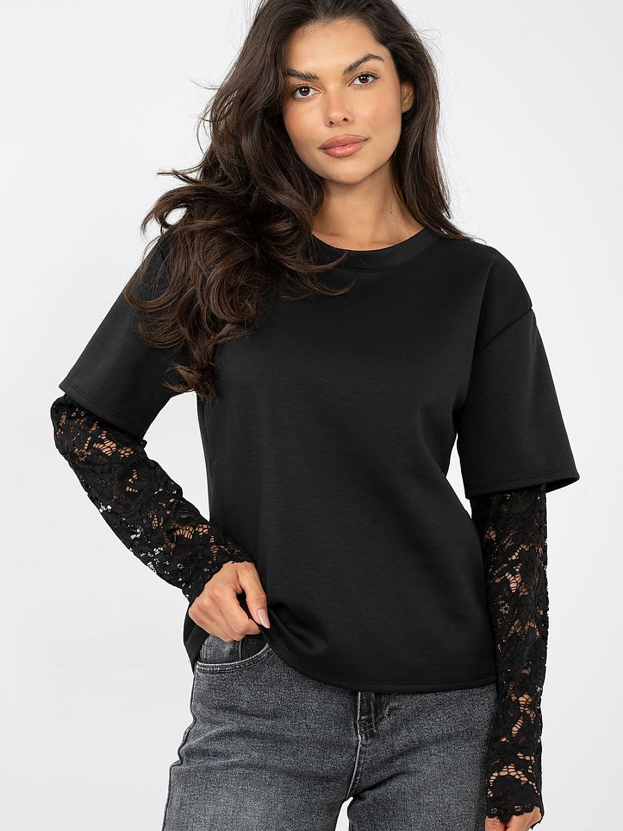 Women's Casual Blouse with Lace Detail by Italy Moda-0