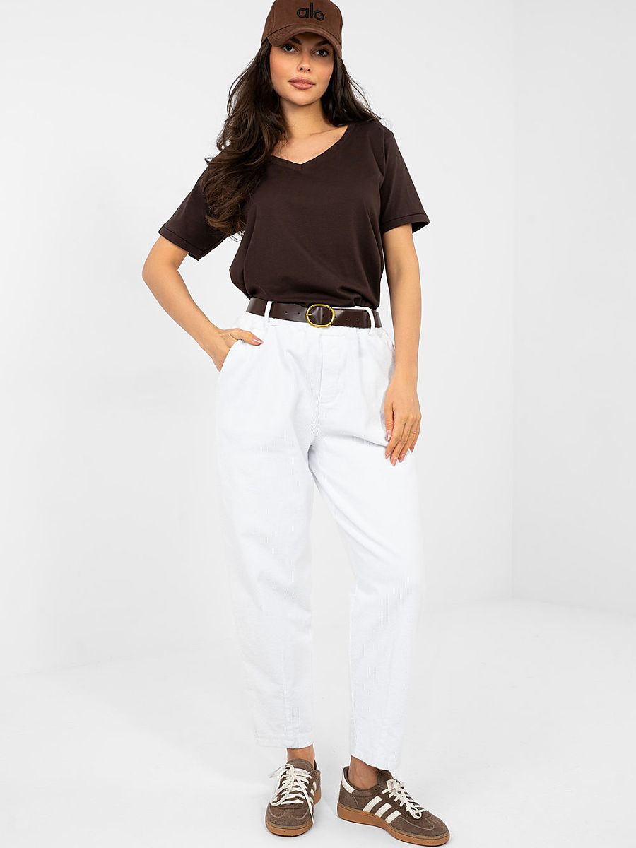 Corduroy pants Italy moda one-size-fits-all casual elastic waist 7/8 modern style-0