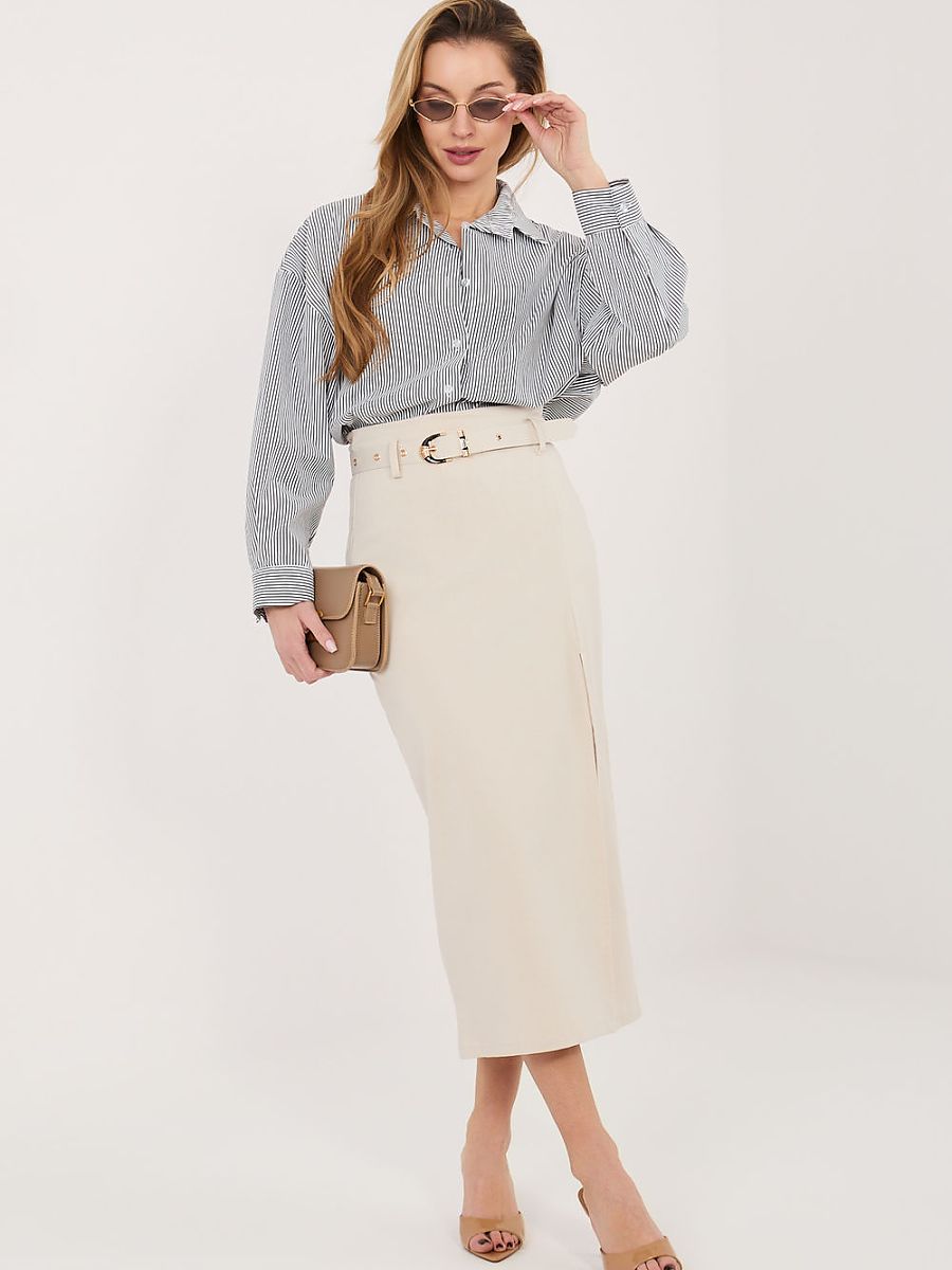 Beige Cotton Rue Paris Women's Midi Skirt Size L/XL S/M-0