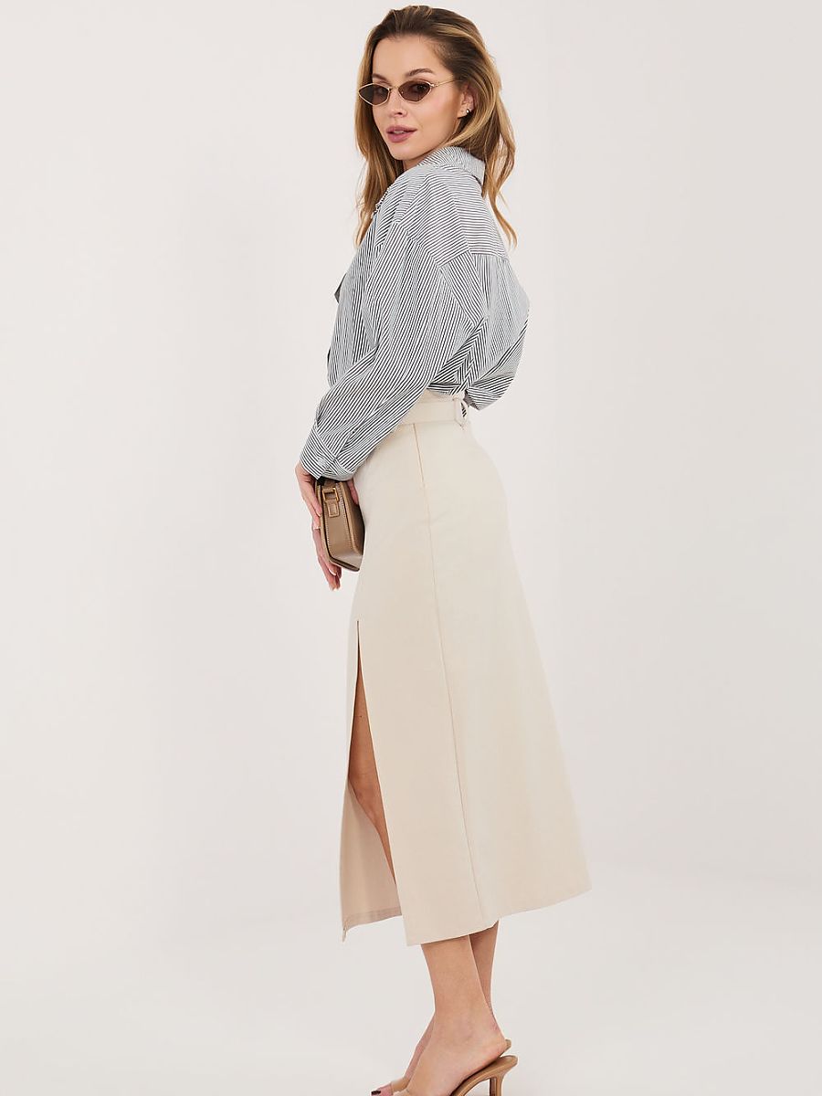 Beige Cotton Rue Paris Women's Midi Skirt Size L/XL S/M-0
